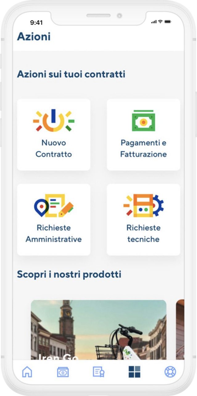 schermata applicazione IrenYou con menu di navigazione