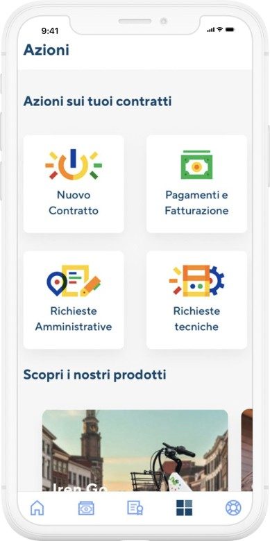 schermata applicazione IrenYou con menu di navigazione