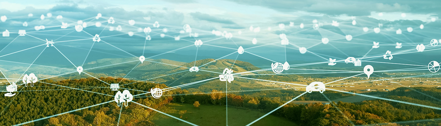 veduta panoramica con icone smart city