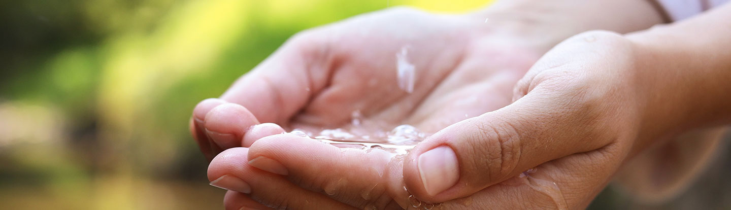 donna che tiene le mani sotto l'acqua pulita